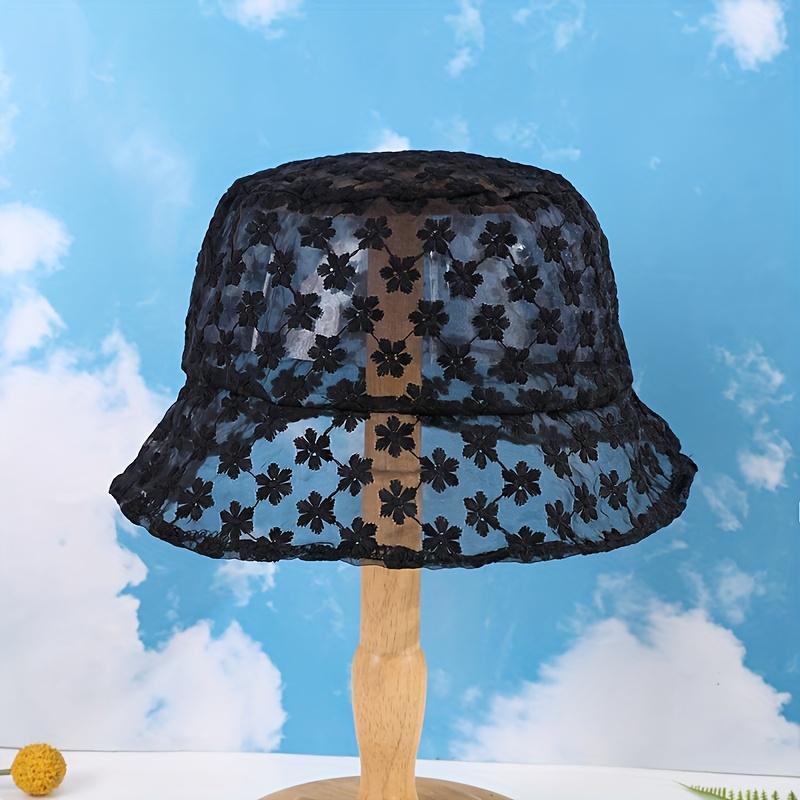 

Simple Fresh Style Lightweight Solid Color Mesh Lace Trim Daisy Flowers Fisherman Hat