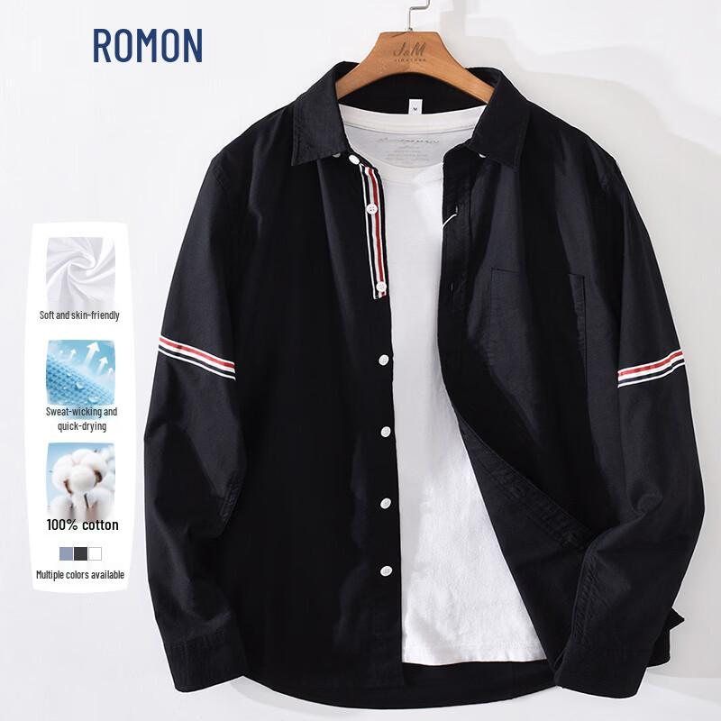 

ROMON Men s Japanese Style Simple Oxford Long Sleeve Shirt 2XL