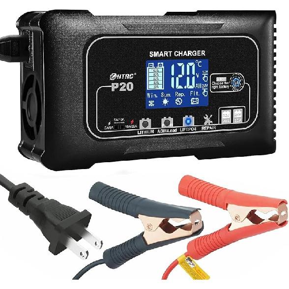 20Amp Lithium Battery Charger, 12V and 24V, Lifepo4, Lead-Acid (AGM/Gel/SLA.) Car Battery Charger, Maintainer Cycle Charger Trickle Charger Battery 20 Amp Lithium Battery Ch