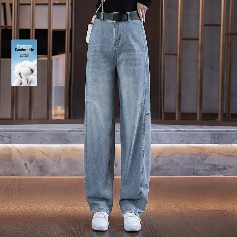 

Women s High-Waist Washed Loose-Fit Denim Jeans L