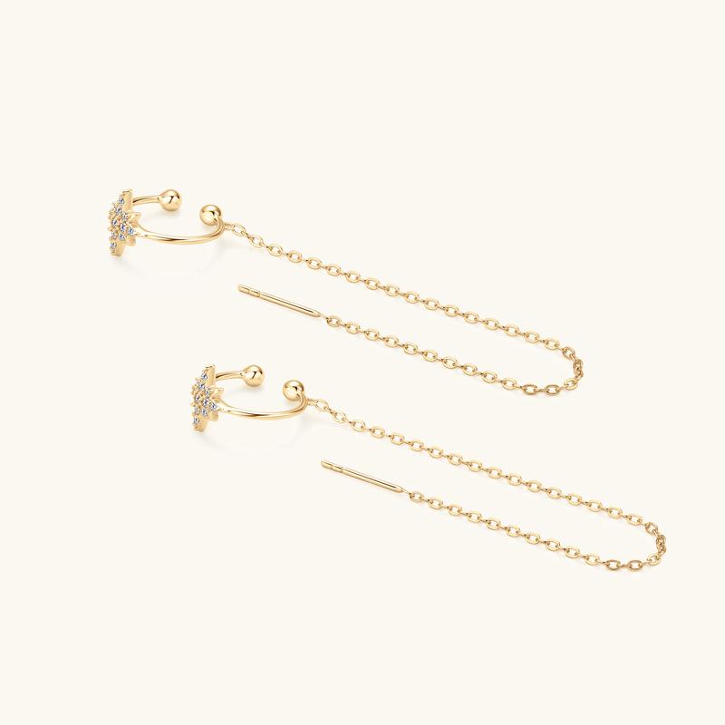 Silvere Glam A Versatile And High-end Moissanite Ear Bone Clip With A Women's Octagonal Star Tassel One-piece Sterling Silver Earring Stud