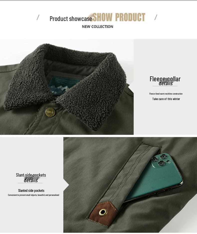 Men's Winter Lamb Wool Lined Casual Jacket - Warm, Middle-Aged Style, Plus Velvet Thickness