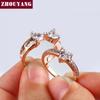 Luxury Lucky Clover Ring Sets For Women Sweet heart Wedding Cubic Zirconia Rose Gold Color 3 PCS Fashion Jewelry R673