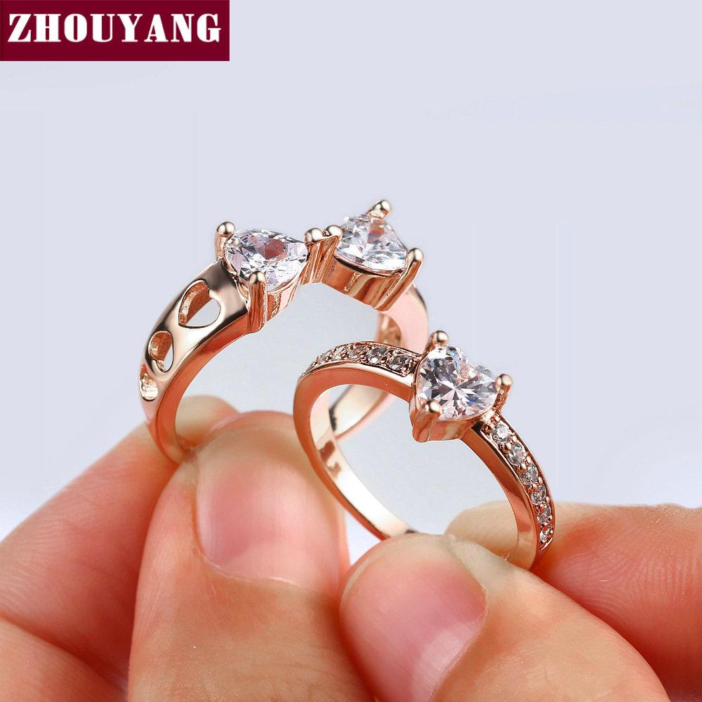 Luxury Lucky Clover Ring Sets For Women Sweet heart Wedding Cubic Zirconia Rose Gold Color 3 PCS Fashion Jewelry R673