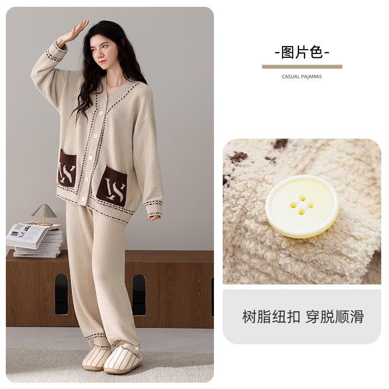 Womens Thick Fleece Pajama Set Winter Cozy Lounge Wear Soft Warm Sleepwear Outfit Home Light Outdoor Use