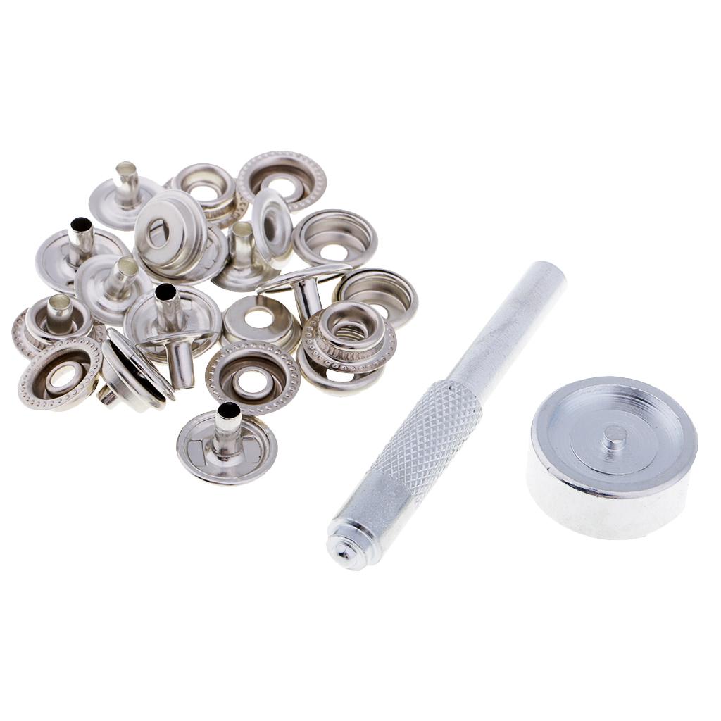 6Pcs Metal Snap Buttons Sewing Fasteners 15mm with Punch Die Tool