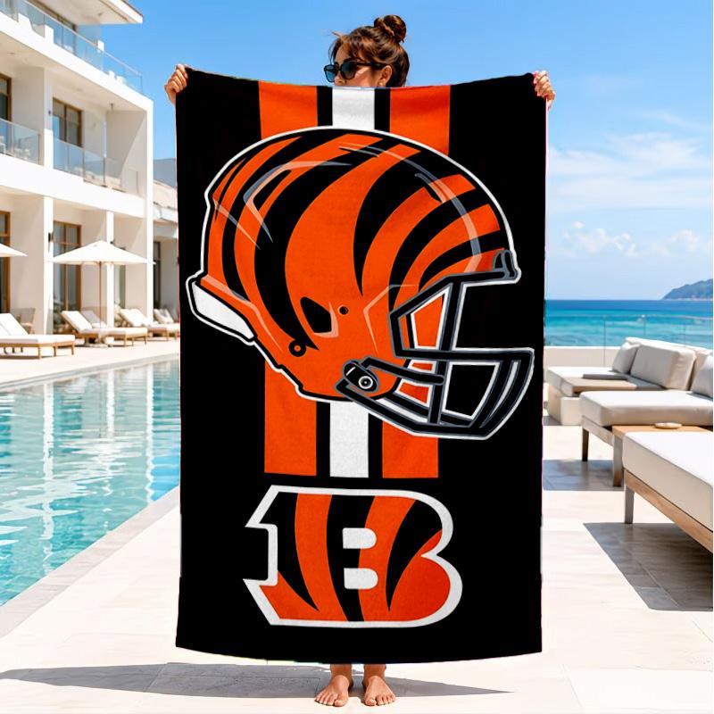 Cincinnati Bengals Helm Strandtuch, Mikrofaser-Strandtuch, Perfekt für Pool, Strand, Reisen, Heimdekoration Strandparty Fan-Geschenke