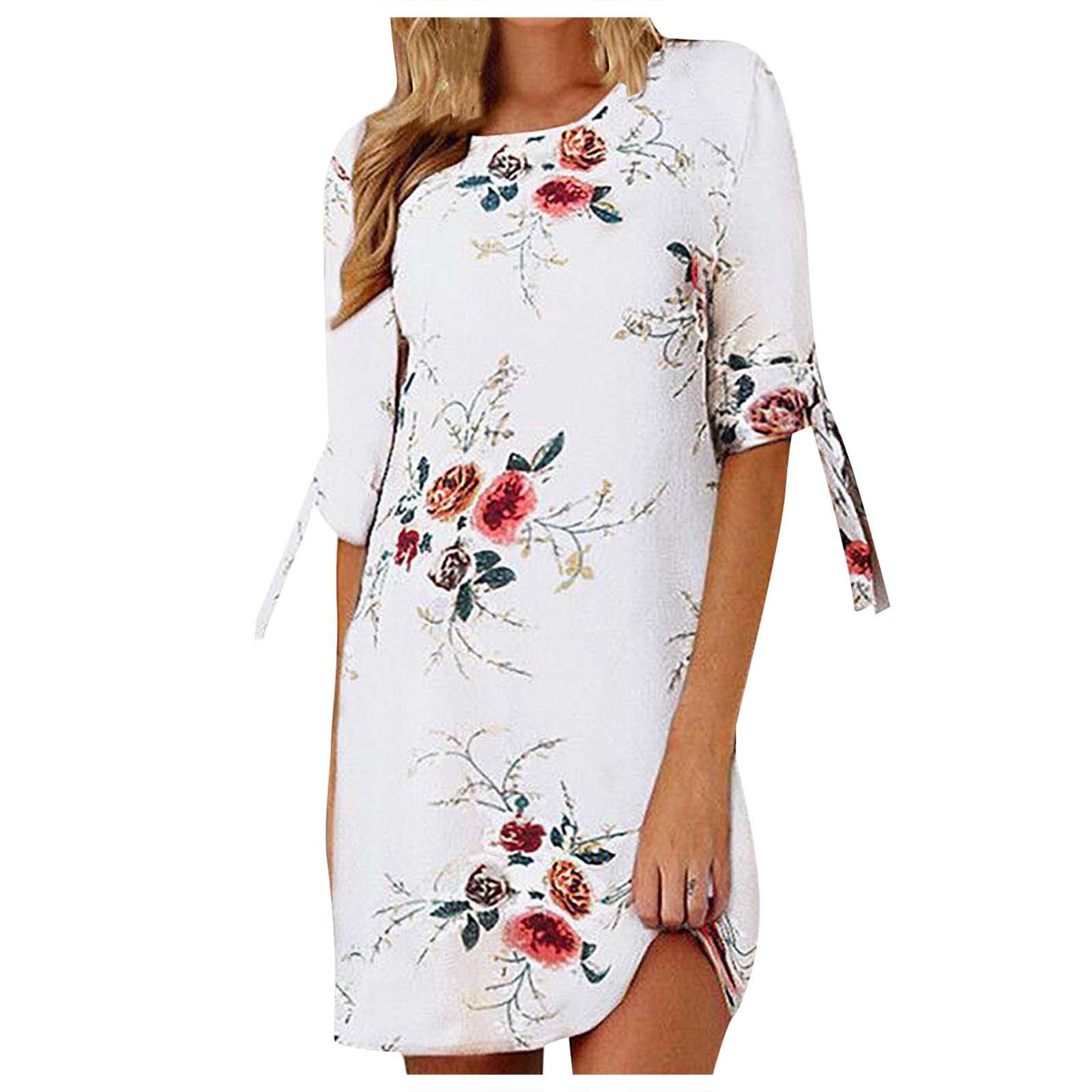 

Женское повседневное модное шифоновое платье с круглым вырезом и рукавами три четверти с завязками XXXL белый