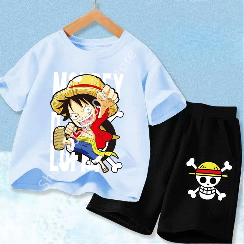 Summer Children Short Sleeve Clothes Set Anime Boy Girl T Shirt Shorts 2pcs One Piece Kids Outfit Chopper Luffy Tracksuit Suit
