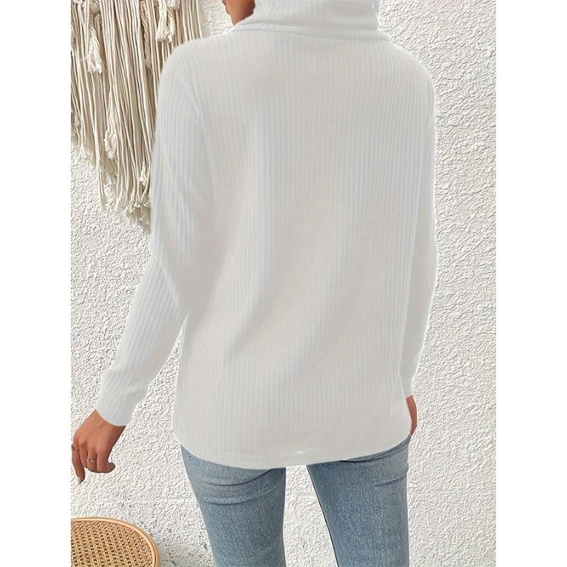 Women S Long Sleeve Knit Pullover Top Mock Neck Solid Color Irregular Hem