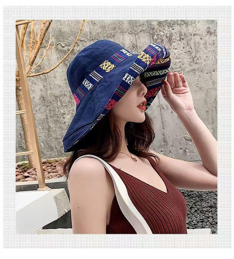 Ethnic style bucket hat female Korean version versatile casual hipster basin hat spring and summer travel sun protection visor hat
