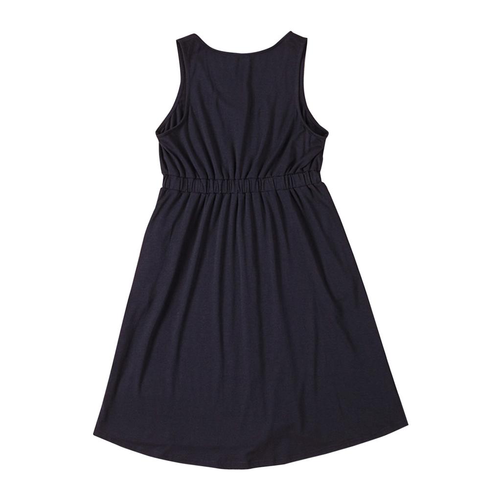Women's Casual V Neck Sleeveless Button Down Dress Summer Elastic Waist A-Line Swing Tank Dresses