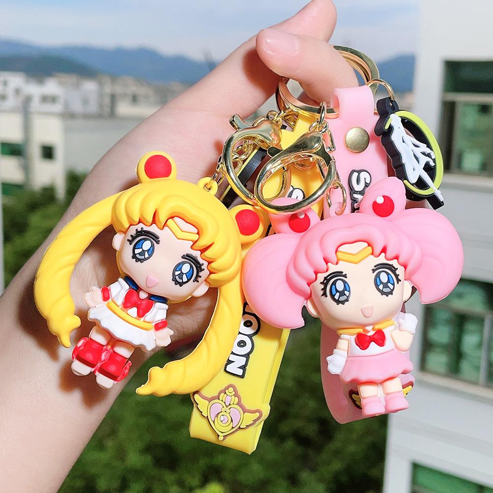 Interesting Toys Unisex Yellow Anime Sailor Moon Characters Keychain, 5 Styles Cute Q Version Pvc Key Ring, Collectible Bag Charm Decor Gift For Girls