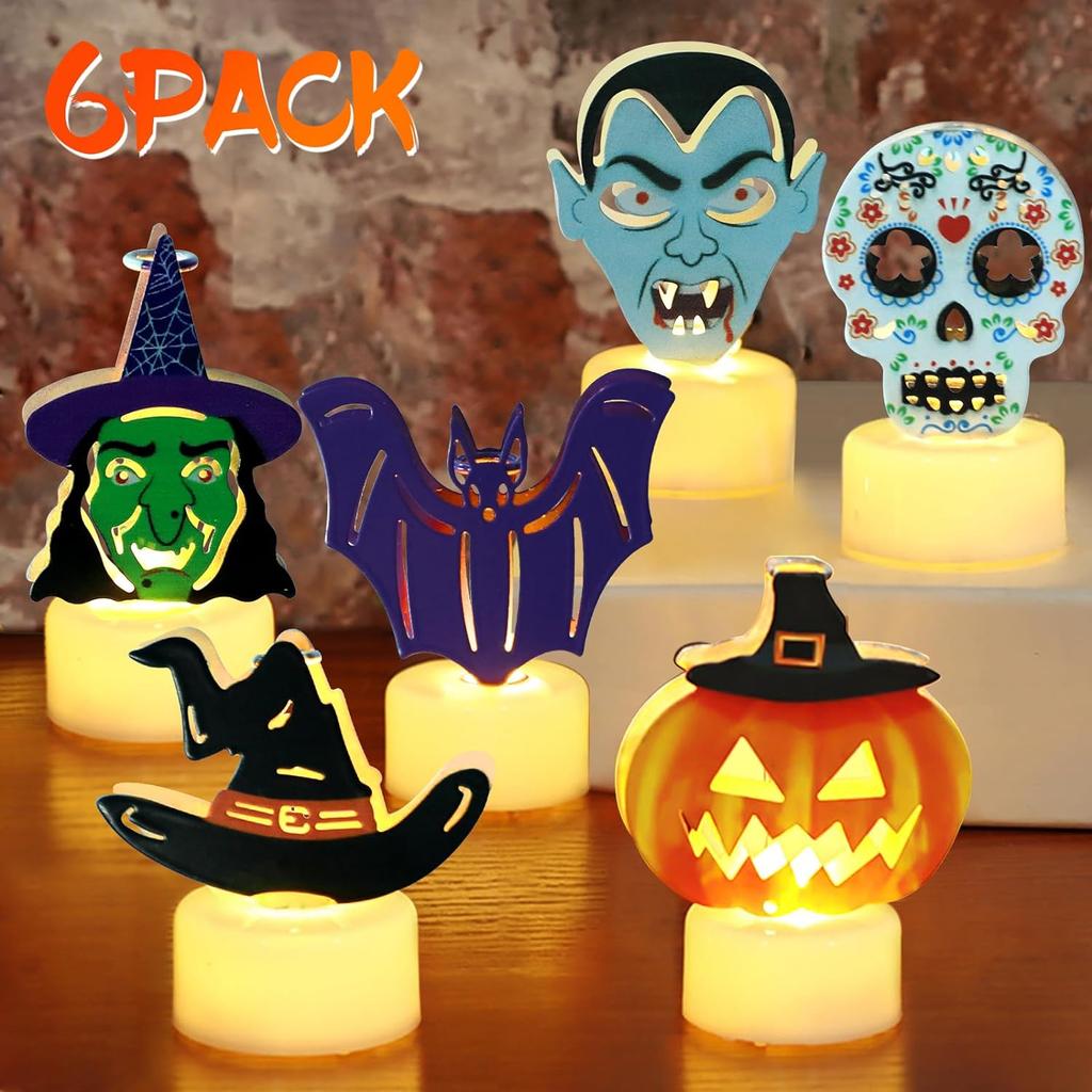 Halloween Flameless Tea Light Decorations, Halloween Spooky Electric Candles for Home Party Decorations - Ideal Halloween Gifts