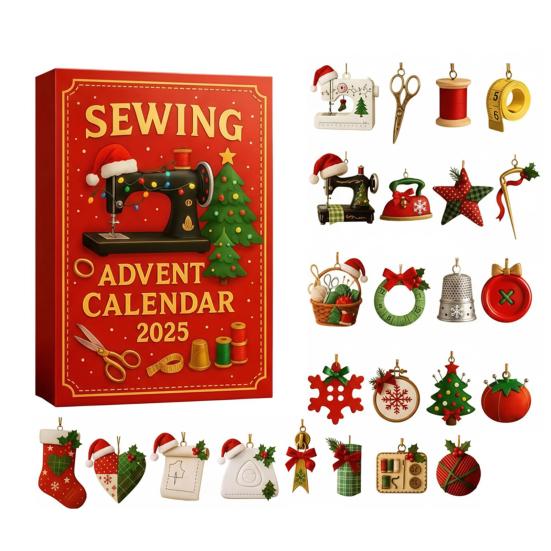 2025 Sewing Advent Calendar Craft Stitching Gift Box with 2D Acrylic Sewings Tools Buttons Threads Ornaments 24-Day Christmas Countdown Holiday Gift