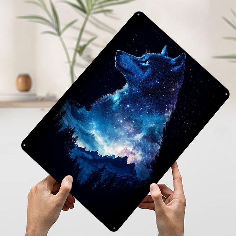 

Wolf Galaxy Night Tinplate Poster Customized Wall Art Vintage Retro Metal Signs for Wand Deko Decoration Garage Decorations Room 7.9x11.8In(20x30cm)