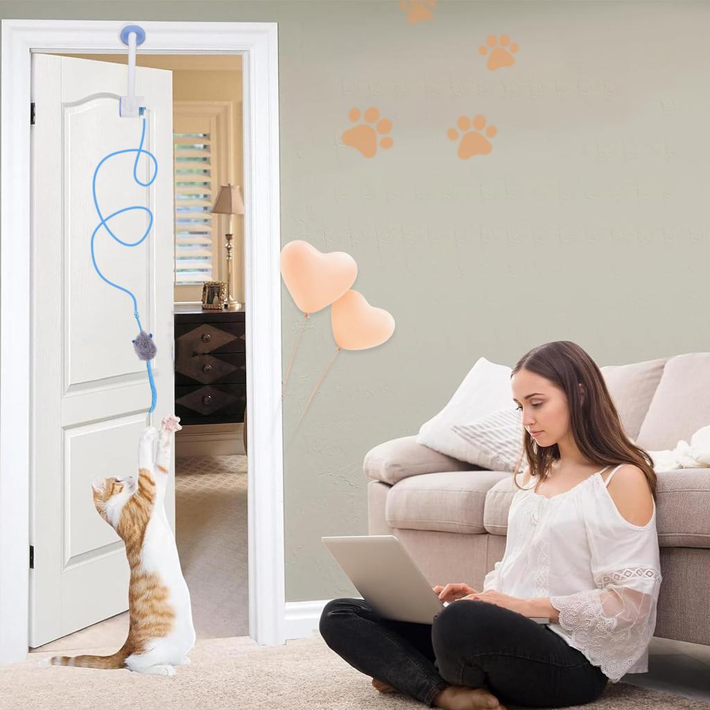 Teaser Electronic Self Play Feather Cat String Toy Self Play Hanging Door Cat Mouse Toys for Cat Kitten Playing Exercising