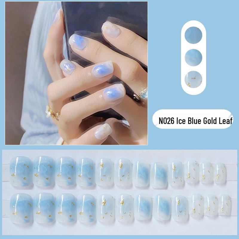 

Набор накладных ногтей с отделкой золотой фольгой цвета «ледяной синий» - 24 штуки N026 Ice Blue Gold Foil [Glue Version]