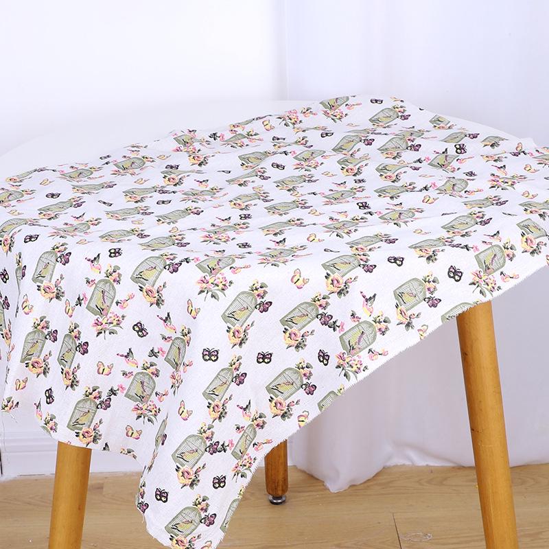Butterfly and Bird Print Linen Cotton Fabric for Fashion, Clothing Linings, Curtains, Tablecloths, and Throw Pillows.