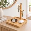 Entryway Key Holder and Jewelry Stand with Branched Hanging Pegs, Recessed Tray, and Removable Solid Wood Post