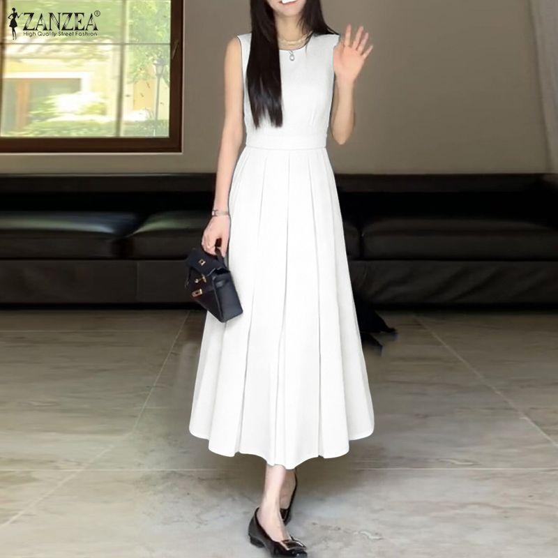 ZANZEA Women Casual Round Neck Sleeveless Loose Long Dress