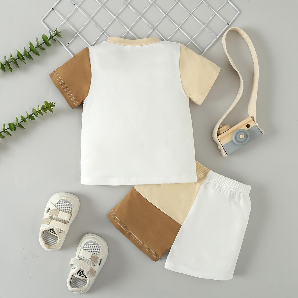 Boys' Set Summer Children's Casual Color-blocked Short-sleeved Letter T-shirt and Shorts