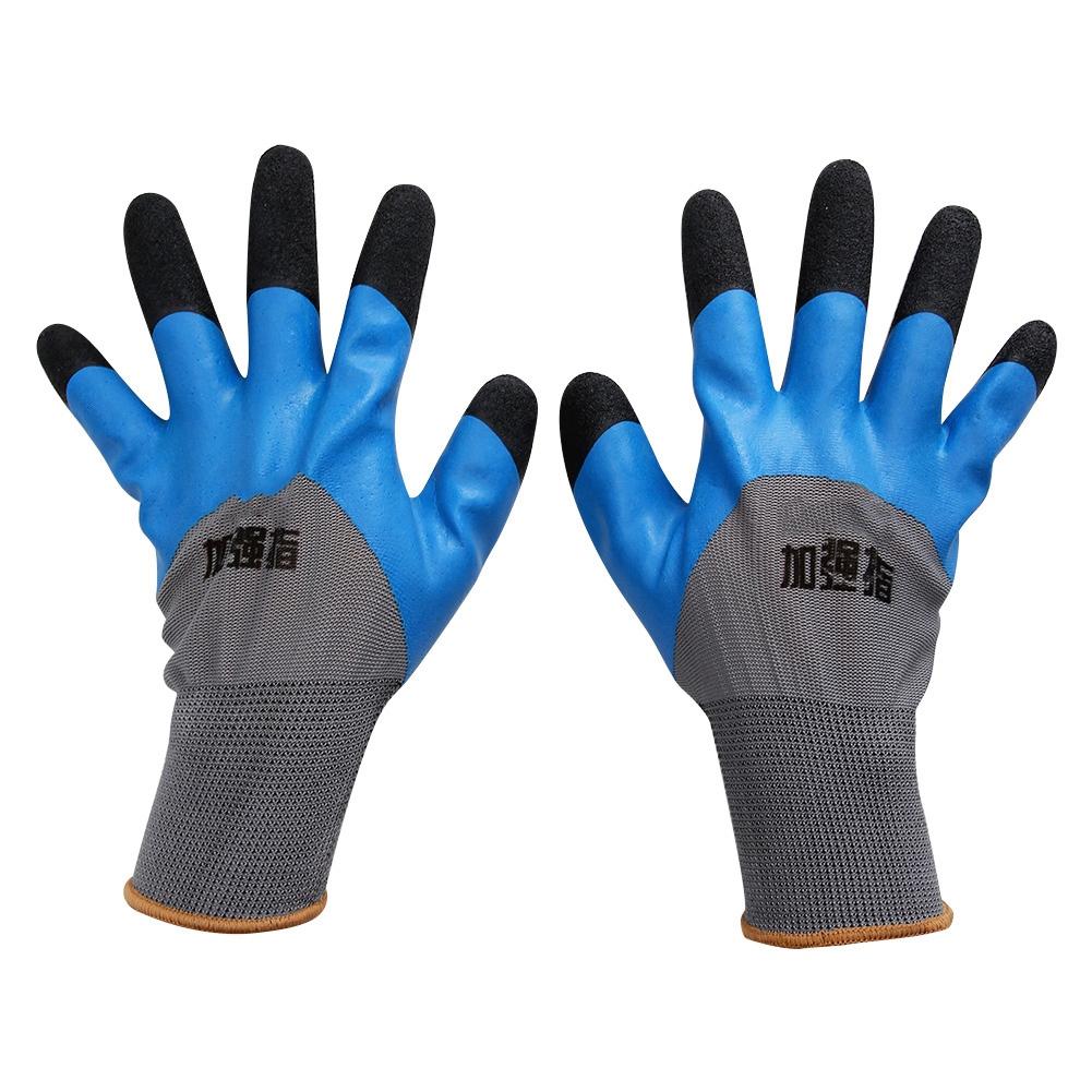 Foam Coated Nylon Dipped Wrinkle Safety Work Gloves Wear Resistance Non slip(Gray+Blue)