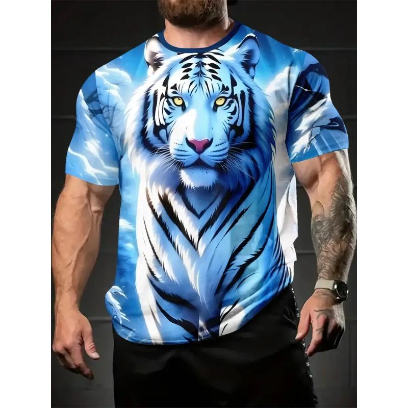

Large Men s Tiger Pattern 3D Printed Men s Round Neck Short Sleeved T-shirt Summer Fashion T-shirt Casual Comfortable Versatile Top XS
