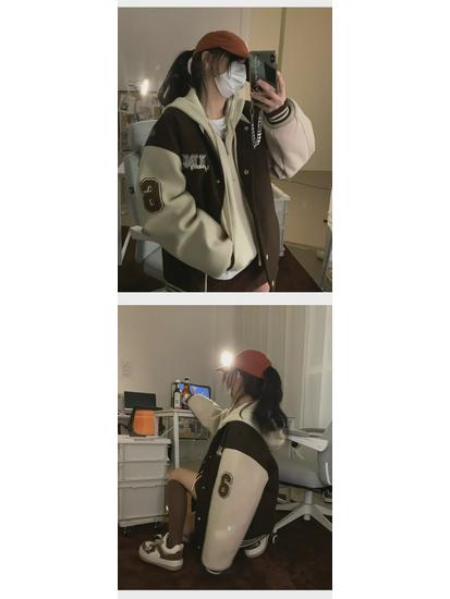 Women's Winter Trendy Korean Velvet Baseball Jacket with Embroidery