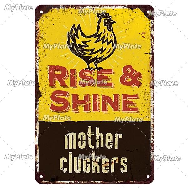 [MyPlate] Vintage Farm Chickens Retro Poster  Metal Sign Plate Tin Sign Wall Crafts Decor For Home Room Plaque Decoration Gift