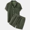 Men's 2023 Summer Solid Color Suit Collar Shirt & Shorts Set
