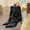 Fashion Ankle Boots Women Black Beige Brown Microfiber Leather Women Short Boots Pointed Toe Stiletto High Heel Winter Ladies Boots