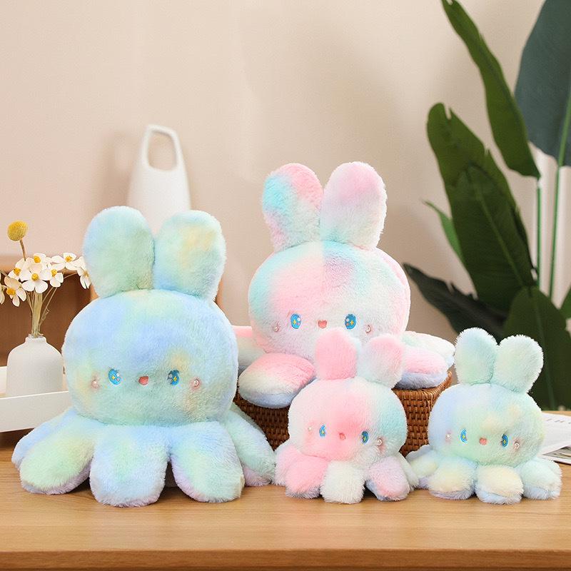 Peluche Polpo-Coniglio Reversibile: Giocattolo arcobaleno che cambia umore