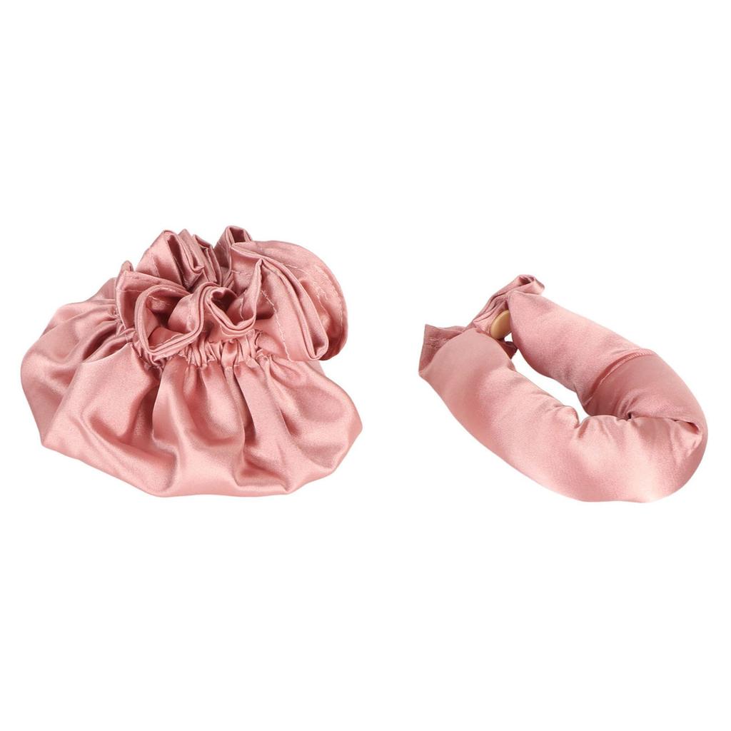 Heatless Bun Hair Styling Kit Cloth Portable Soft Satin Heatless Curler for Sleeping Long Hair Dusty Pink