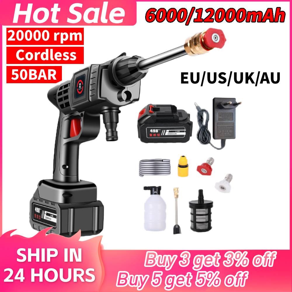 

30BAR 12000mAh Cordless High Pressure Cleaner Washer Spray Water Gun Car Wash Pressure Water Cleaning Machine for Garden