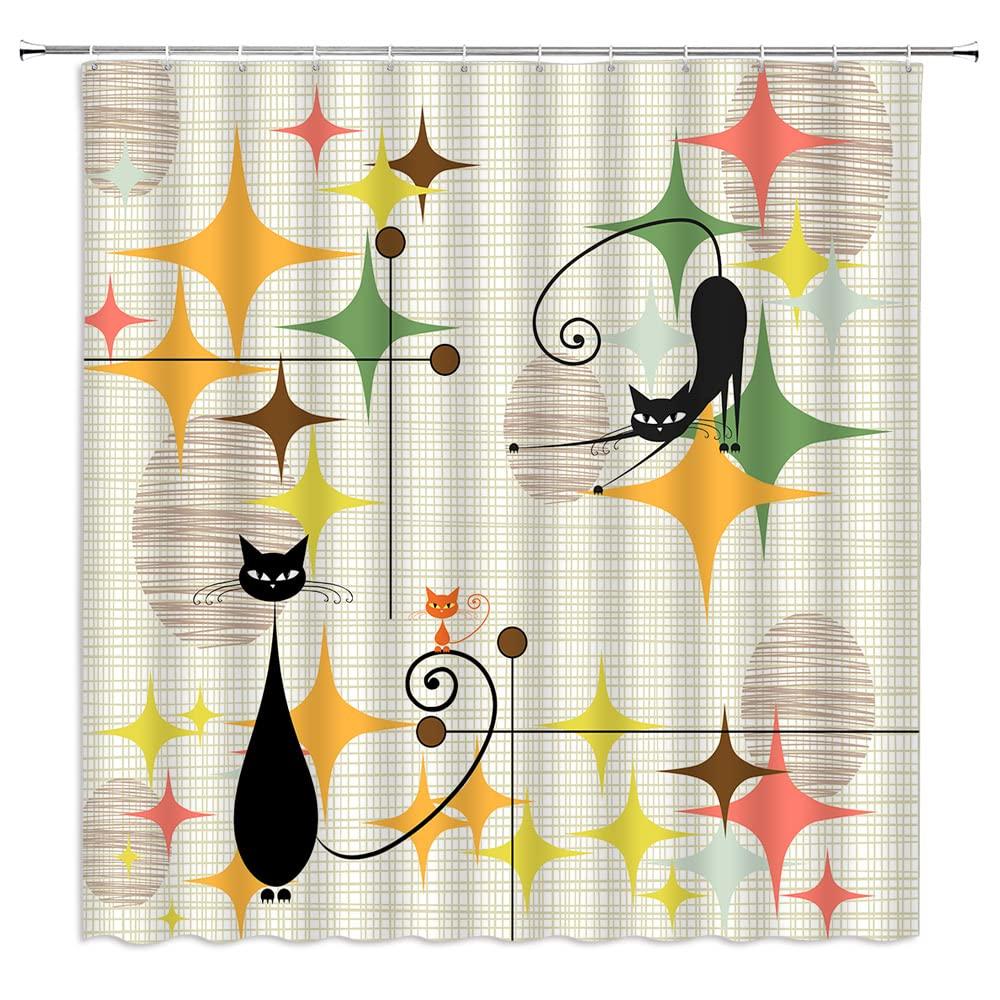 Shower Curtain Vintage Atomic Stars Retro Pattern on Of Boomerangs Mid Centry Waterproof Polyester Fabric Bathroom Set with Hook