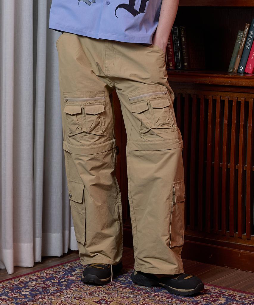 HOODHOOD Multi-Pocket Utility Detachable Pants Beige