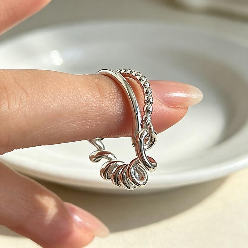 VENTFILLE 925 Sterling Silver Retro Double layer Twisted Pattern Ring For Women Ins Versatile Party Gift Jewelry New Trendy
