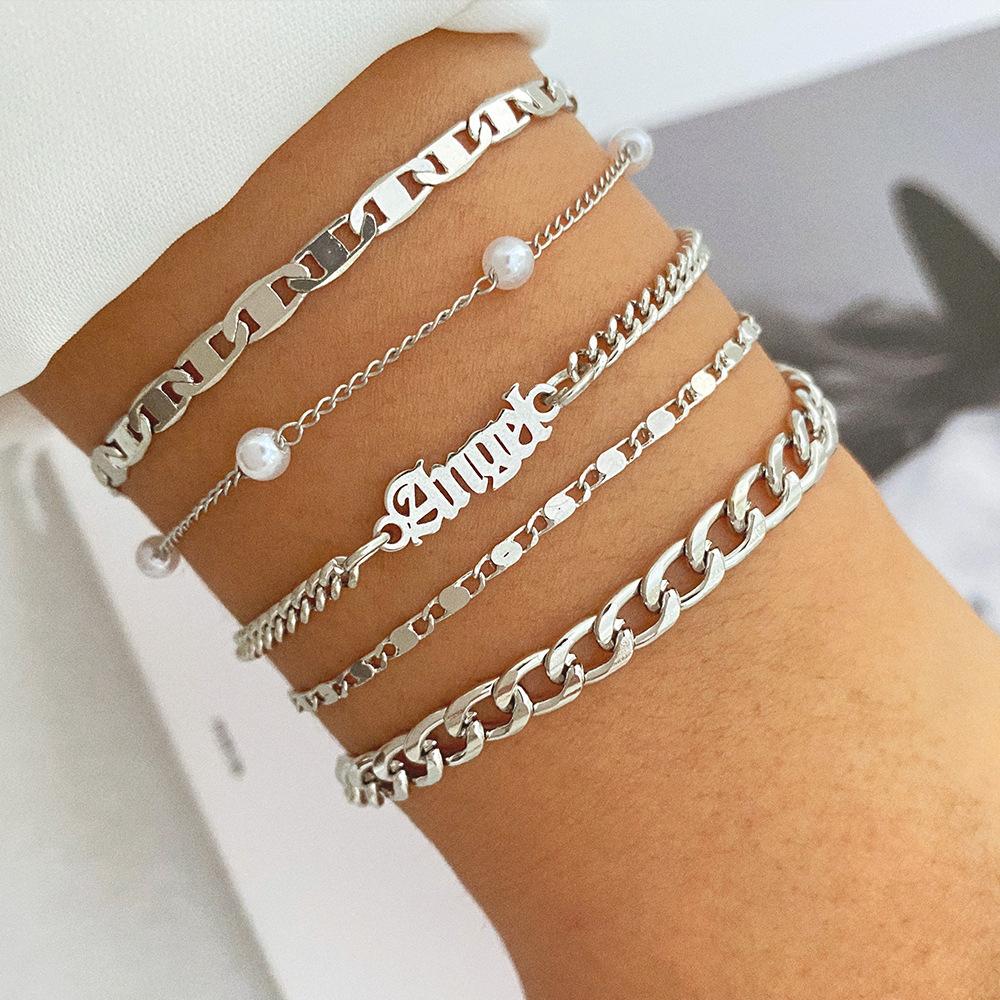 Retro Thick Chain Personalized Bracelet Mixed and Matched Open Bracelet Bracelet Bracelet Stacked Wearing Wind Set Bracelet
