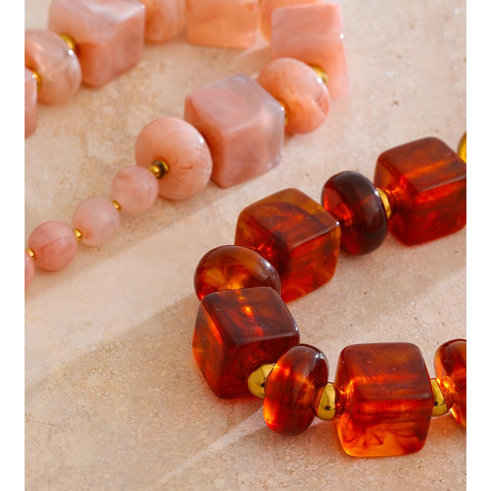 Eetit 2025 Acrylic Square Round Beads Chain Handmade Necklace Stainless Steel Autumn Winter Statement Jewelry Exclusive Style