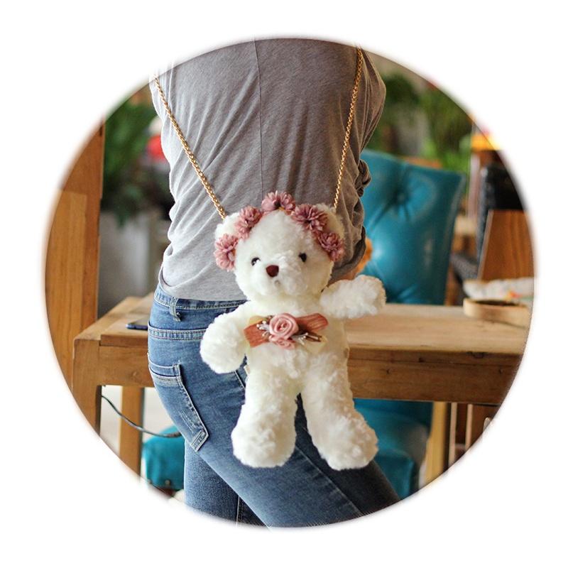 Bolsa de Ombro Fofa de Animal de Pelúcia 3D para Mulheres e Meninas