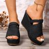 Women Platform Sandals Beach Wedges High Heels Sandals Summer 2025 New Anti-slip Sexy Denim Slippers Women Zapatos De Mujer