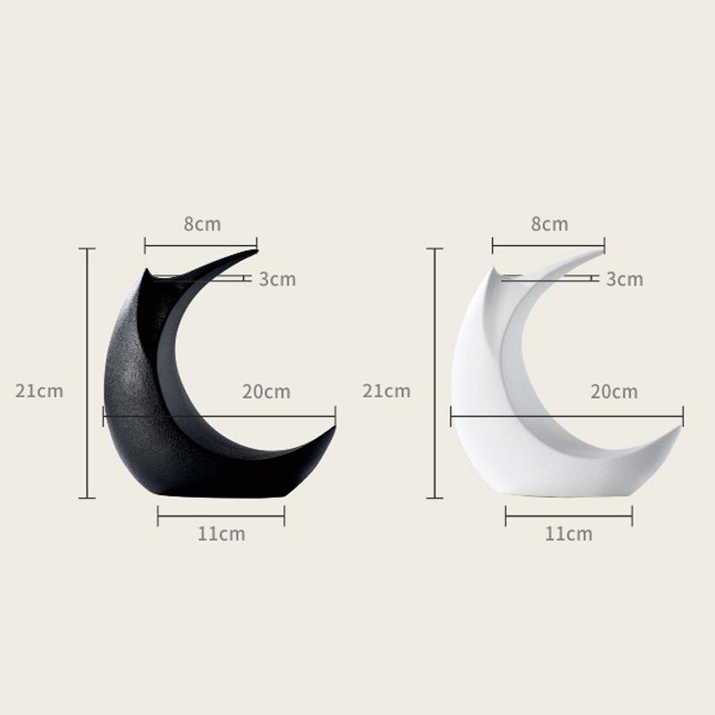 Nordic Creative Ceramic Moon Shaped Vase, Home Dining Table Living Room Bedroom Office Decor Accessories Flower Arrangement, 1Pc