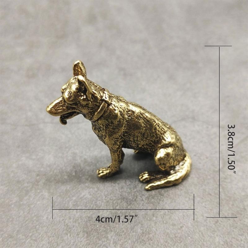 62KD Brass Metal Lucky Fortune Dog Statue Small Ornament Vintage Little Puppy Chinese Desktop Tea Pet Sitting Wolf Animal Gifts