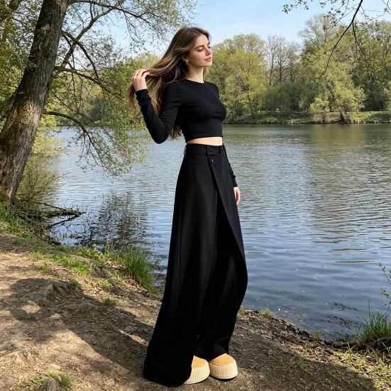 High Waist Women Pants Straight Wide Loose Fit Leg