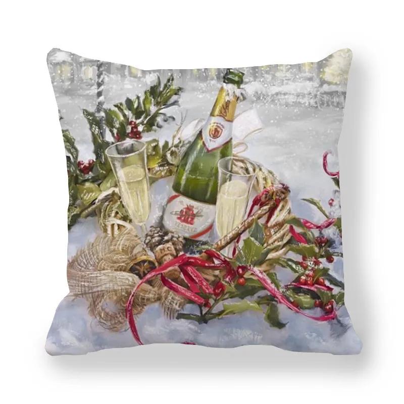Merry Christmas  Decorations Printed Cushion Cover Home Living Room Sofa Decoration Square Pillowcase