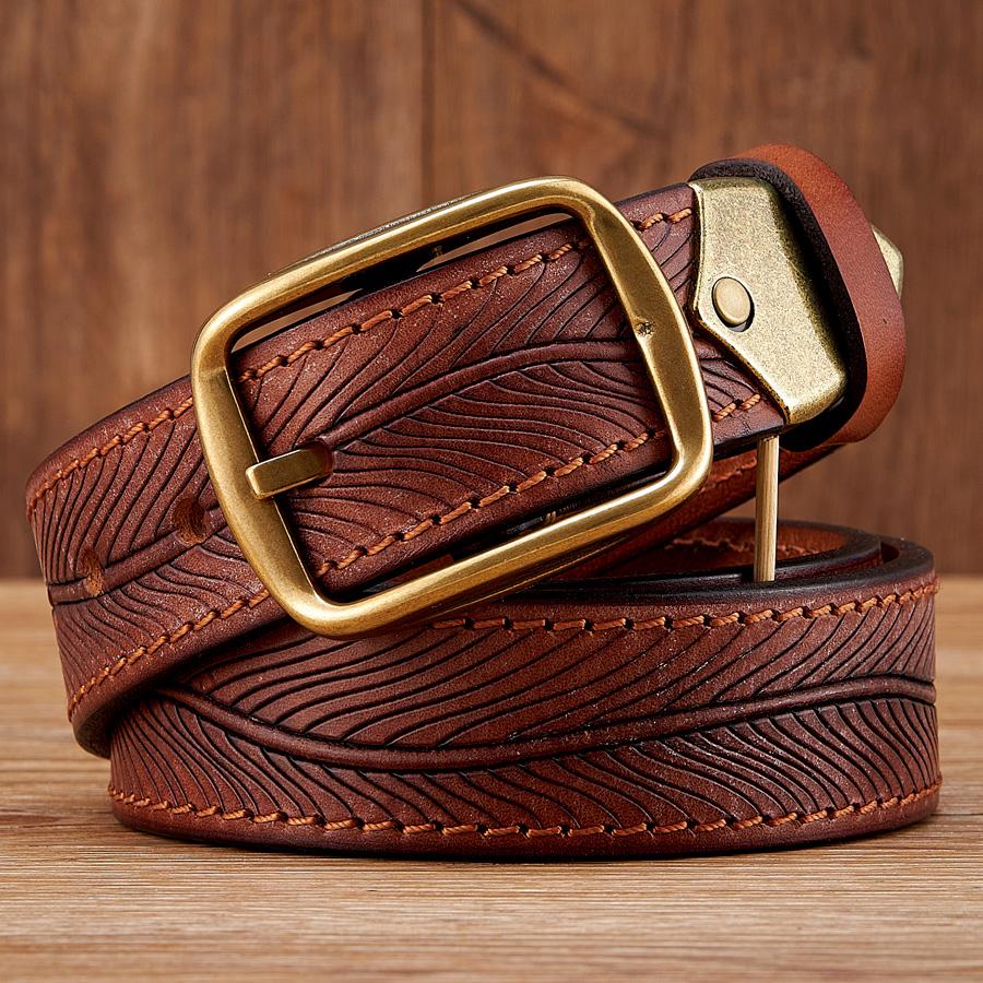 3.8CM Pure Cowhide High Quality Genuine Leather Belts for Men Brand Strap Male Brass Buckle Engrosar Jeans Cowboy Cintos Luxury