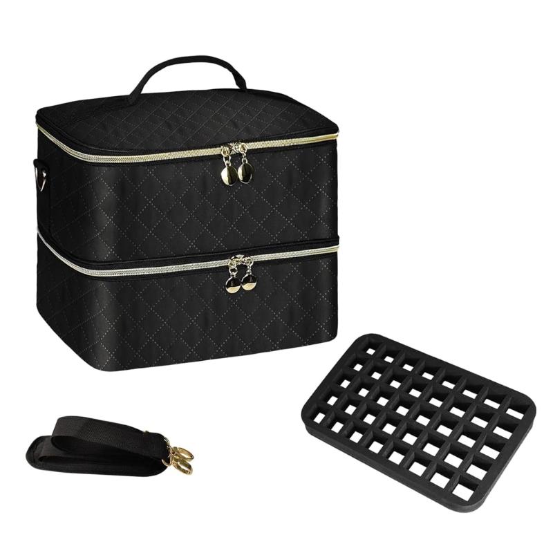 

Large Capacity Cosmetic Storage Bag For Nails Art Tool 2 Tiers Designs Portable Shoulder Leakproof Construction 1 чорний