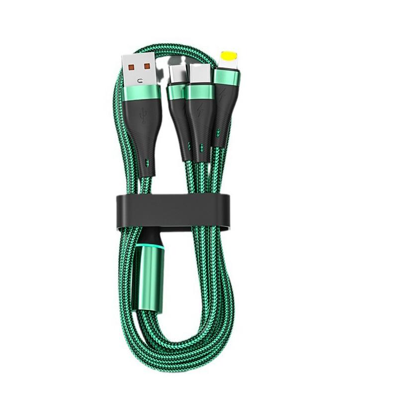 Gold-plated Braided 3-in-1 Data Cable Suitable for Super Fast Charging of Huawei and Apple phones100W Zinc Alloy Charging Cable