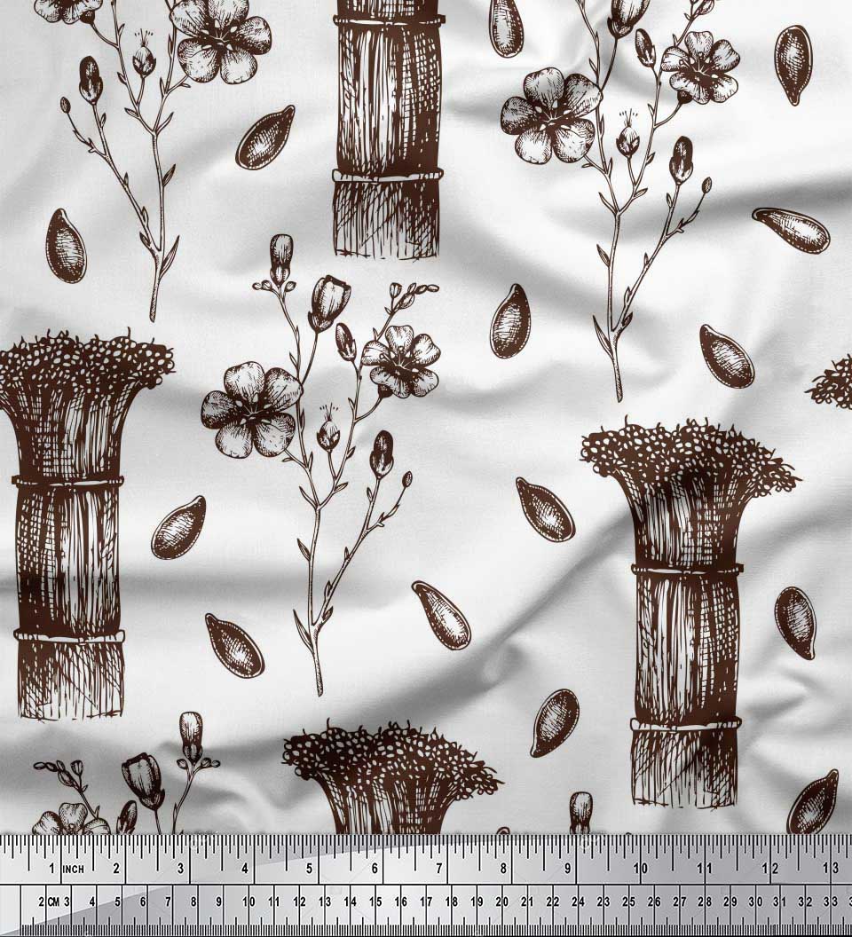 

Soimoi Beige Japan Crepe Satin Seeds, Herbs & Pimpernel Floral Print Тканина на метр 42 дюйма 42 Inch Wide - Poly Crepe білий